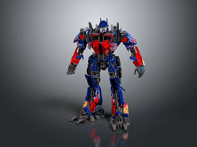 Optimus Prime Transformer Robot With Red Blue Black Armor And Detailed Standing Pose Design 3d model