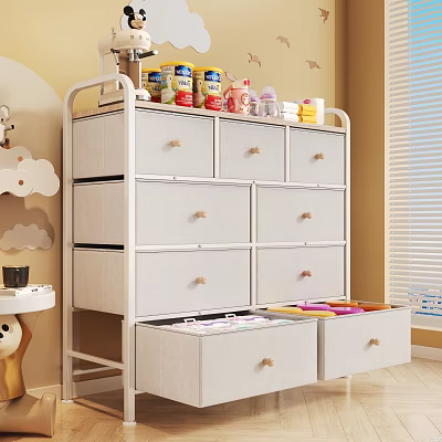 Cute White Storage Cabinet With Multiple Drawers In Kids Room Organizing Stationery And Top Storage 3d model