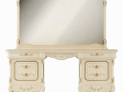 Classic Ivory Dressing Table With Ornate Carved Details Mirror And Drawers 3d model