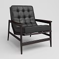 Stylish Black Leather Single Sofa with Tufted Backrest and Wooden Arms and Legs Modern Design