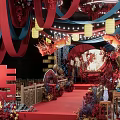 Elegant Traditional Chinese Wedding Banquet Hall Featuring Red Carpet Lanterns And Floral Decor
