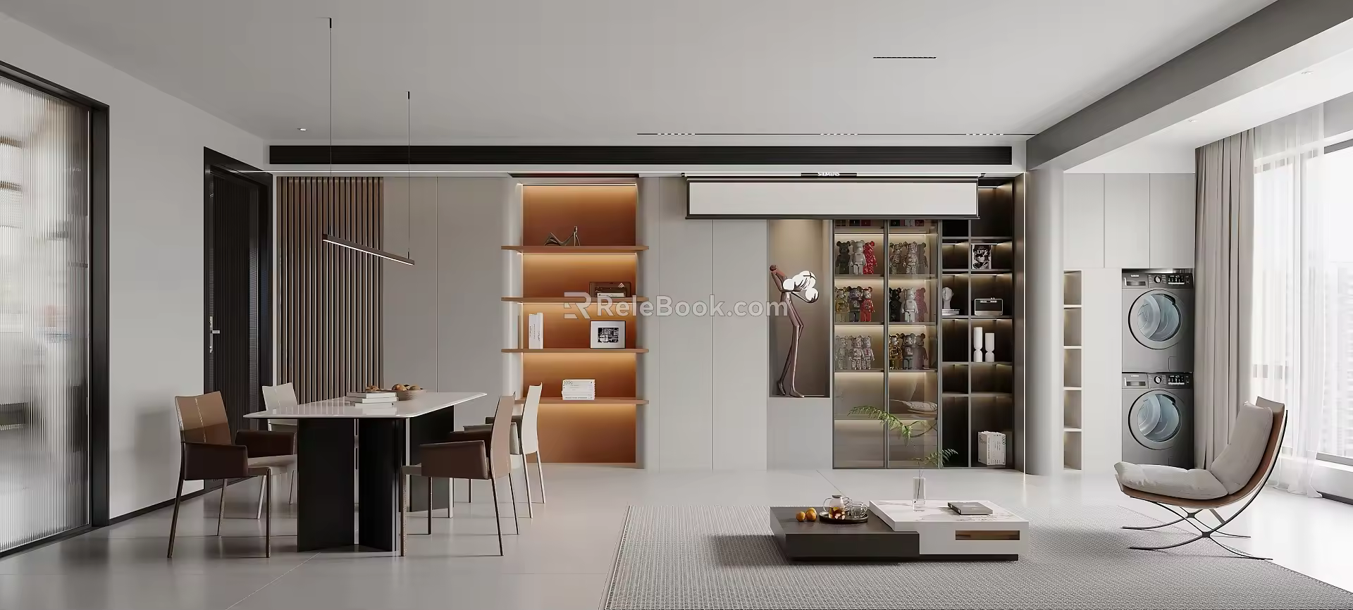 Modern Guest Restaurant Wine Cabinet Combination Sofa Leisure Chair Dining Table Shoe Cabinet Hand Display Cabinet Projector Simple Living Room Dining Room 3d model