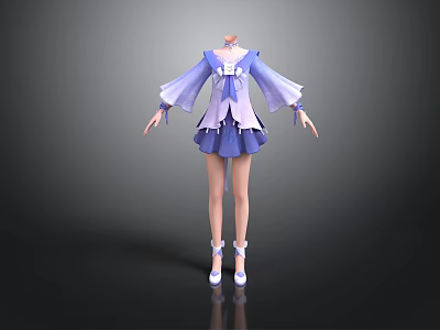 Blue Purple Costume Design With Long Sleeves Short Skirt And White Shoes 3d model