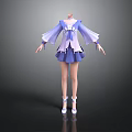 Blue Purple Costume Design With Long Sleeves Short Skirt And White Shoes