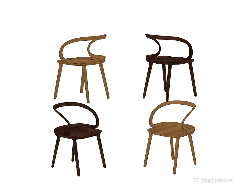 Modern Wooden Dining Chairs With Curved Backrest And Varied Color Design Style 3d model 