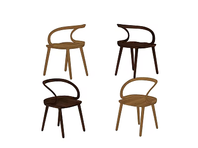 Modern Wooden Dining Chairs With Curved Backrest And Varied Color Design Style 3d model
