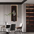 Modern Elegant Restaurant Interior With Dining Table Chairs Wall Decor And Wine Cabinet 3d model