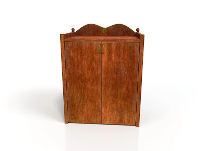 Classic Brown Wooden Cabinet With Double Doors And Arched Top Design 3d model