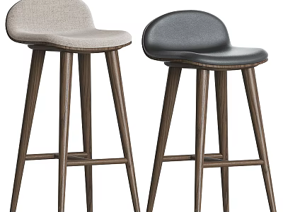 Modern Bar Stools With Upholstered Seats And Wooden Legs In Light And Dark Colors 3d model