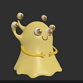 Cute Yellow Cartoon Creature With Multiple Eyes Smiling Expression And Arms