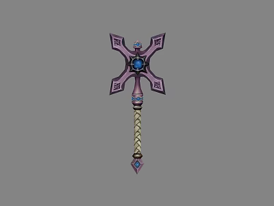 Fantasy Decorative Scepter With Purple Star Design Blue Gem And Braided Handle 3d model