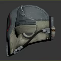 Futuristic Sci Fi Helmet With Metallic Finish Red Glowing Accents And Mechanical Details