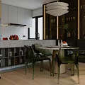 Modern Living Dining Room With Beige Sofa Black Coffee Table Pendant Light And Green Plants