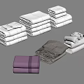 Soft Absorbent Towels Stacked In Different Colors White Grey And Purple