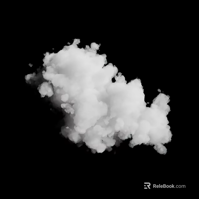 White Fluffy Cloud Formation With Soft Textured Appearance Against Black Background 3d model 