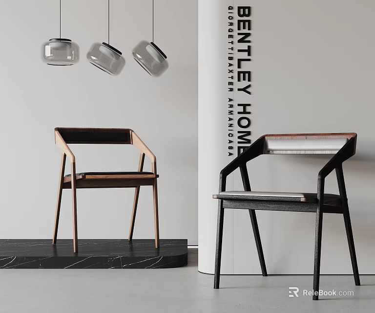 Modern Leisure Chairs With Wooden Structure Black Finish And Stylish Design For Home Interior 3d model 