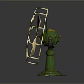 Vintage Computer Cooling Fan With Golden Blades Green Base And Metal Frame