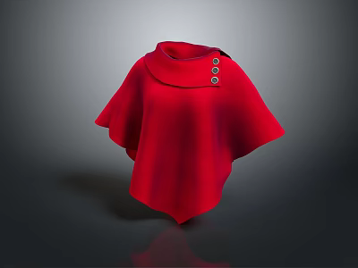 Red High Collar Cape With Three Button Accents Fashionable Outerwear 3d model