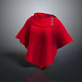 Red High Collar Cape With Three Button Accents Fashionable Outerwear