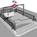 Subway Exit Design With Metal Railings Stairs And Overhead EXIT Sign