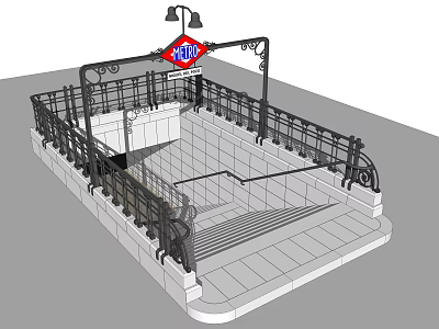 Subway Exit Design With Metal Railings Stairs And Overhead EXIT Sign 3d model
