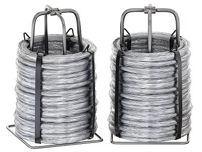 Industrial Equipment Coiled Steel Wire with Metal Support Stand and Black Straps 3d model