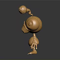 Golden Mechanical Character And Creature With Spherical Head Parts Hexagonal Body And Claw Feet