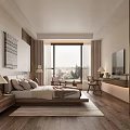 Elegant Hotel Room Interior With Comfortable Bed TV Wooden Floor And Scenic View