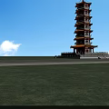 Traditional Ancient Chinese Pagoda With Multi Story Structure Red Yellow Roof And Green Grass