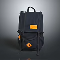 Stylish Navy Blue Backpack with Orange Patch Top Handle and Structured Design