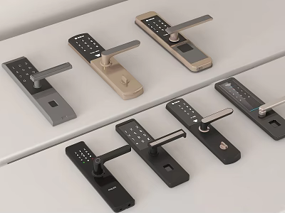 Various Smart Door Locks With Digital Keypads And Modern Handle Designs 3d model