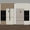 Modern Kitchen With Double White Refrigerators Built in Ovens And Light Wooden Cabinets