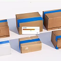 Multiple Brown And White Cardboard Boxes Secured With Blue Tape Arranged Neatly
