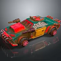 Decorative Ornament Set Featuring Armored Toy Car With Green Red Yellow Colors And Cannon