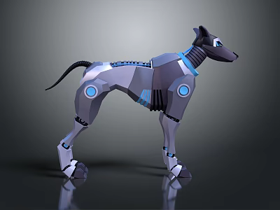 Futuristic Robot Dog Character With Geometric Structure And Blue Accents 3d model