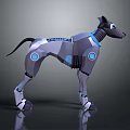 Futuristic Robot Dog Character With Geometric Structure And Blue Accents