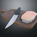 Fresh Salmon Fillet on Wooden Cutting Board with Sharp Kitchen Knife