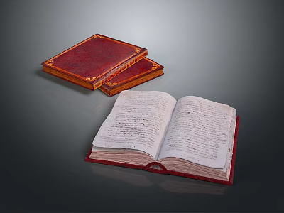 Detailed Sculpture Carving On Red Cover Books Featuring Open Pages And Handwritten Text 3d model