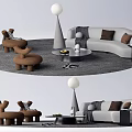 Modern Sofa Coffee Table Set With Gray Sofa Brown Pillows Round Rug And Floor Lamp