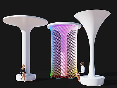 Modern Landscape Pavilion With White Flared Design Colorful Central Structure And Seating 3d model