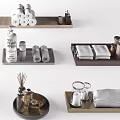 Stylish Bathroom Accessories Collection With Towels Trays Toiletry Bottles Cups And Diffusers