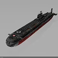 Military Submarine Water Vehicle Featuring Red Black Hull Circular Emblem And Command Tower