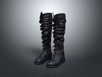 Black Over The Knee Boots With Ruched Design And Laced Details As Daily Life Item 3d model