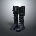 Black Over The Knee Boots With Ruched Design And Laced Details As Daily Life Item