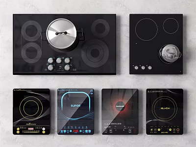Kitchen Electric Cooktops With Black Glass Panels And Various Designs 3d model