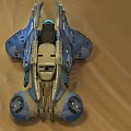Blue Sci Fi Car With Futuristic Design Flame Details And Large Wheels