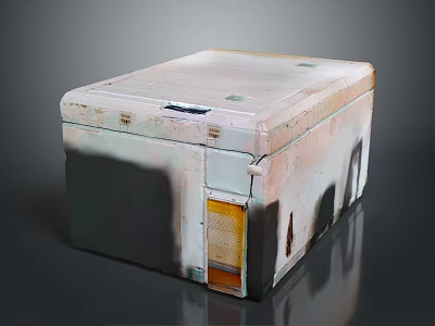Vintage Distressed Storage Box With Worn Paint Finish And Metal Lid 3d model