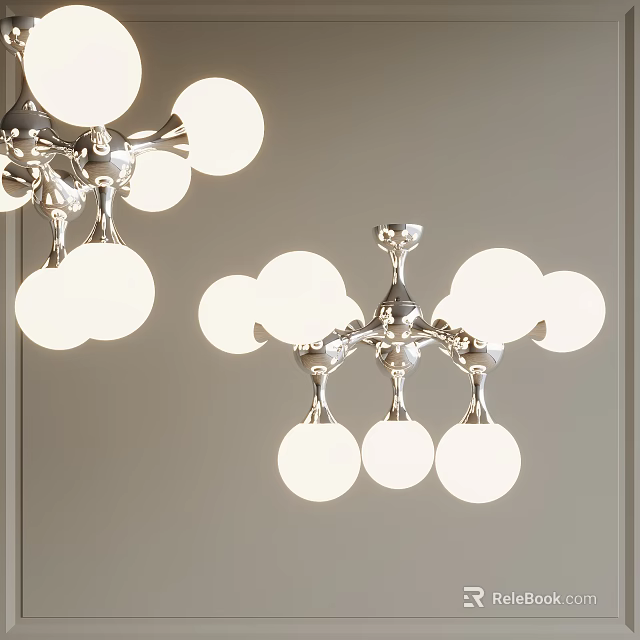 Modern Chandelier Featuring Multiple Spherical Bulbs On Silver Metal Frame With Bright Light 3d model