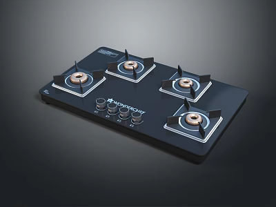 Rinnai Black Gas Hob With Four Burners And Control Knobs Design 3d model