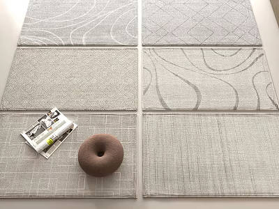 Square Rugs With Various Gray Patterns And Decorative Items For Modern Home Decor 3d model